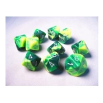 Gemini Polyhedral Ten d10 Sets - Green-Yellow w/silver