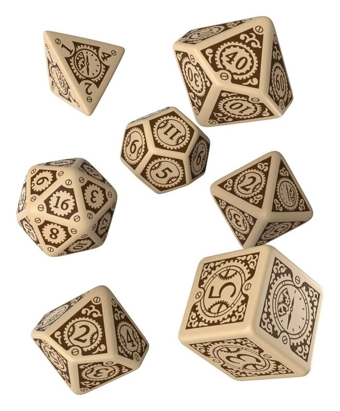 Steampunk Clockwork Beige & brown Dice Set (7)