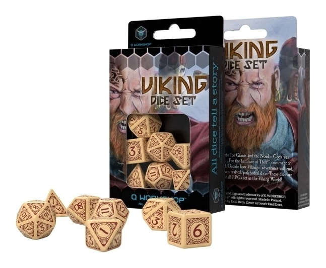 Viking Beige & Burgundy Dice Set (7)