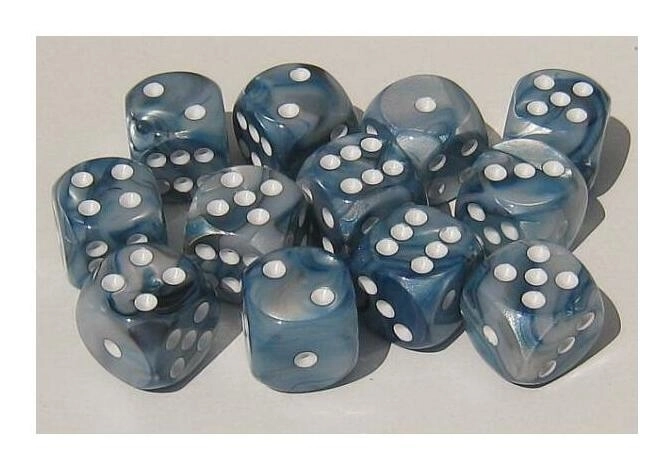 16mm d6 with pips Dice Blocks (12 Dice) - Lustrous Slate w/white