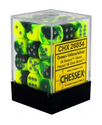 Gemini 12mm d6 Dice Blocks with pips Dice Blocks (36 Dice) - Green-Yellow w/silver