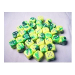 Gemini 12mm d6 Dice Blocks with pips Dice Blocks (36 Dice) - Green-Yellow w/silver