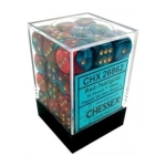 Gemini 12mm d6 Dice Blocks with pips Dice Blocks (36 Dice) - Red-Teal with gold