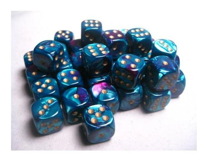 Gemini 12mm d6 Dice Blocks with pips Dice Blocks (36 Dice) - Purple-Teal w/gold