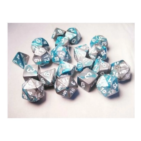 Bulk Dice Sets Gemini 6 Steel-Teal/White Bags of 20