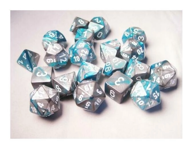 Bulk Dice Sets Gemini 6 Steel-Teal/White Bags of 20