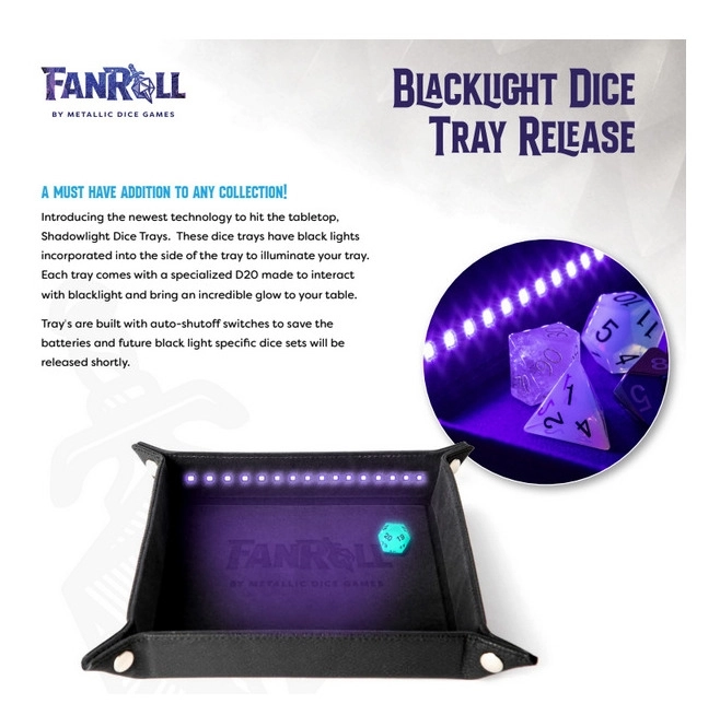 Blacklight Dice Tray with D20 Black