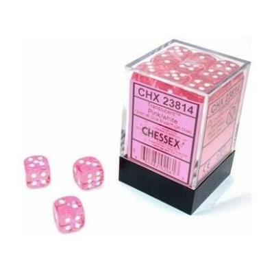 Chessex Translucent Pink/white 12mm d6 Dice Block (36 dice)