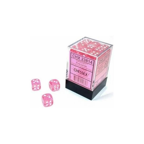 Chessex Translucent Pink/white 12mm d6 Dice Block (36 dice)