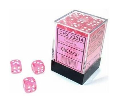 Chessex Translucent Pink/white 12mm d6 Dice Block (36 dice)