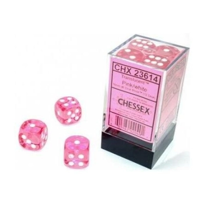 Chessex Translucent Pink/white 16mm d6 Dice Block (12 dice)