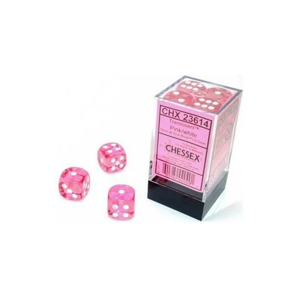 Chessex Translucent Pink/white 16mm d6 Dice Block (12 dice)