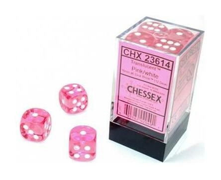 Chessex Translucent Pink/white 16mm d6 Dice Block (12 dice)