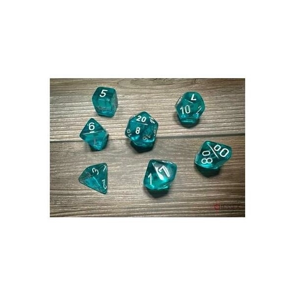 Translucent Polyhedral Teal/white 7-Die Set