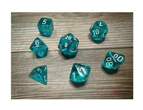 Translucent Polyhedral Teal/white 7-Die Set