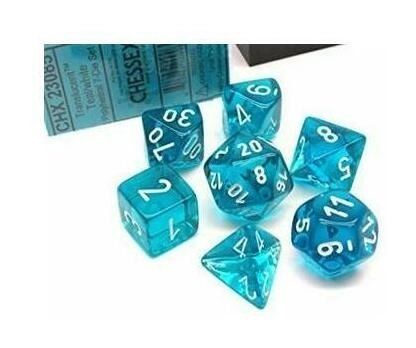 Translucent Polyhedral Teal/white 7-Die Set