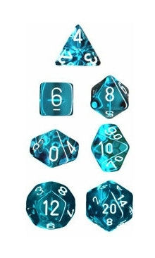 Translucent Polyhedral Teal/white 7-Die Set