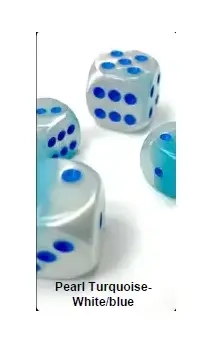 Gemini 16mm d6 Pearl Turquoise-White/blue Luminary Dice Block (12 dice)