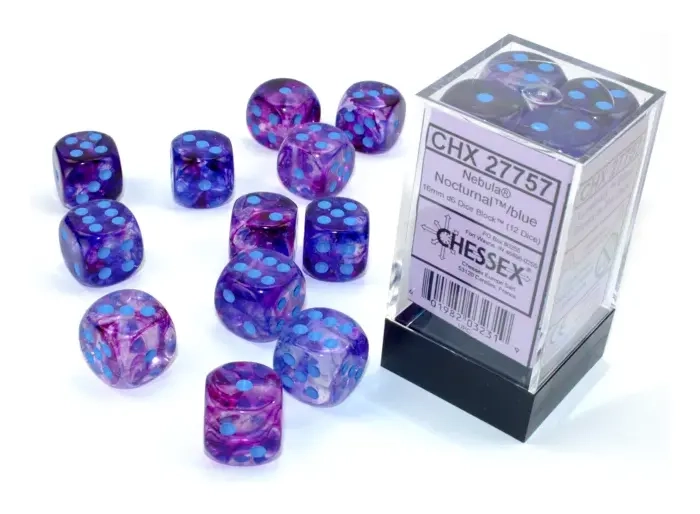 Nebula 16mm d6 Nocturnal/blue Luminary Dice Block (12 dice)