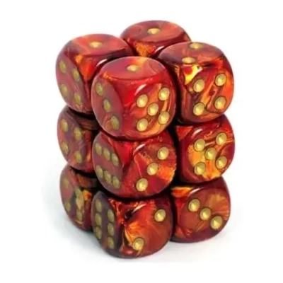 16mm d6 with pips Dice Blocks (12 Dice) - Scarab Scarlet w/gold