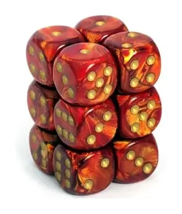 16mm d6 with pips Dice Blocks (12 Dice) - Scarab Scarlet w/gold