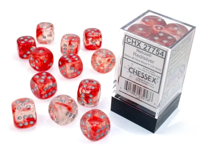 Nebula 16mm d6 Red/silver Luminary Dice Block (12 dice)