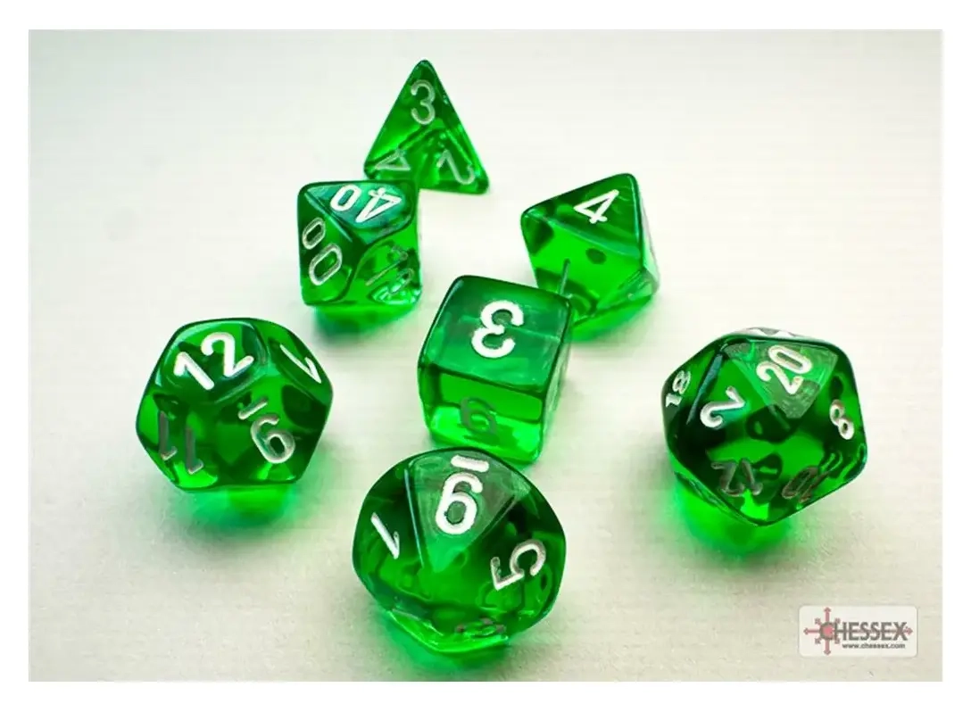 Chessex Translucent Mini-Polyhedral Green/white 7-Die Set