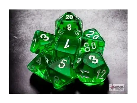 Chessex Translucent Mini-Polyhedral Green/white 7-Die Set