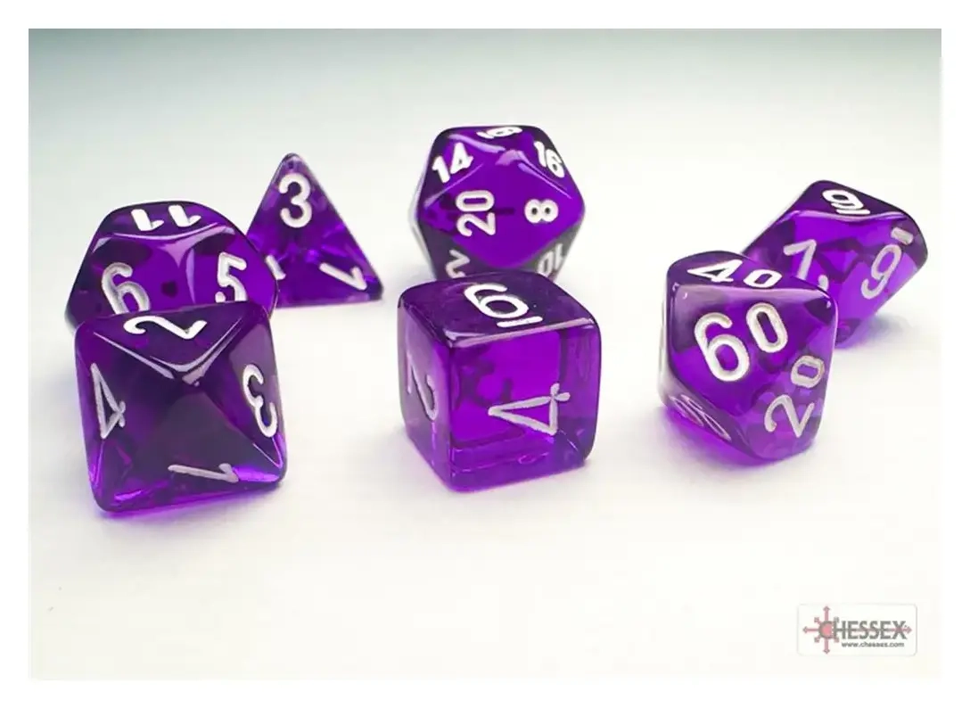 Chessex Translucent Mini-Polyhedral Purple/white 7-Die Set