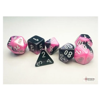 Chessex Gemini Mini-Polyhedral Black-Pink/white 7-Die Set