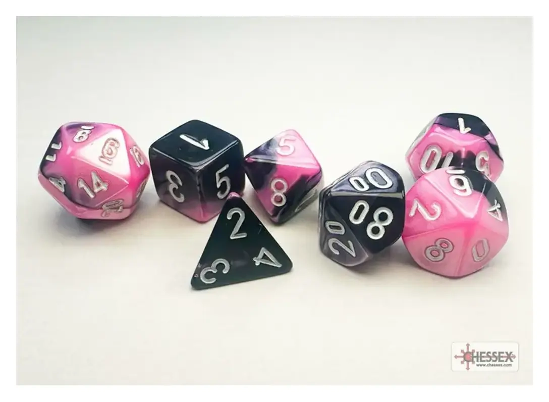 Chessex Gemini Mini-Polyhedral Black-Pink/white 7-Die Set