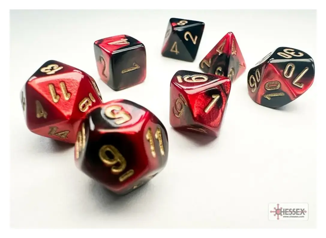 Chessex Gemini Mini-Polyhedral Black-Red/gold 7-Die Set