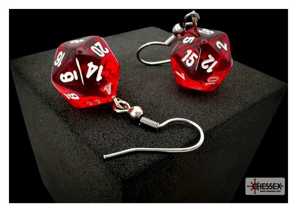 Chessex Hook Earrings Translucent Red Mini-Poly d20 Pair