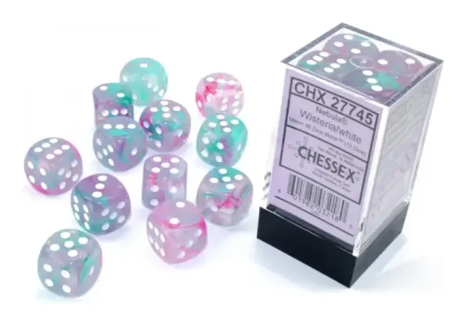 Nebula 16mm d6 Wisteria/white Luminary Dice Block (12 dice)