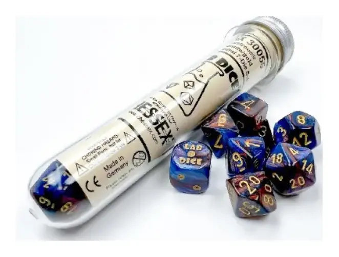 Lustrous Polyhedral Azurite/gold 7-Die Set (with bonus die)