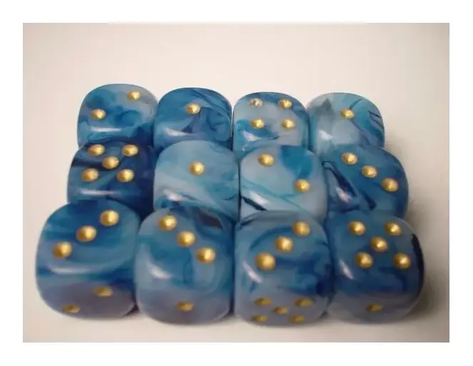 16mm d6 with pips Dice Blocks (12 Dice) - Phantom Teal w/gold