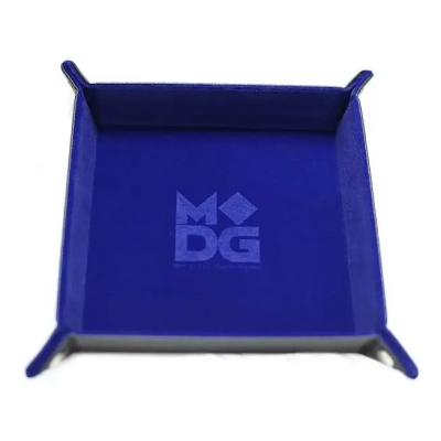 Velvet Folding Dice Tray 10x10 Blue with Leather Backing