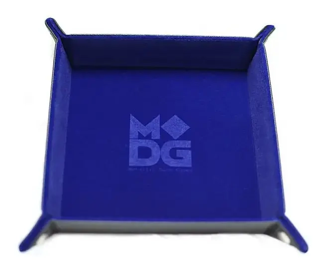 Velvet Folding Dice Tray 10x10 Blue with Leather Backing