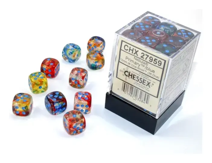 Nebula 12mm d6 Primary/blue Luminary Dice Block (36 dice)