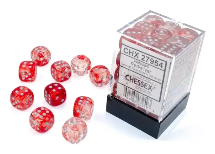 12mm d6 Blocks - Nebula TM 12mm d6 Red/silver Luminary Dice Block™ (36 dice)