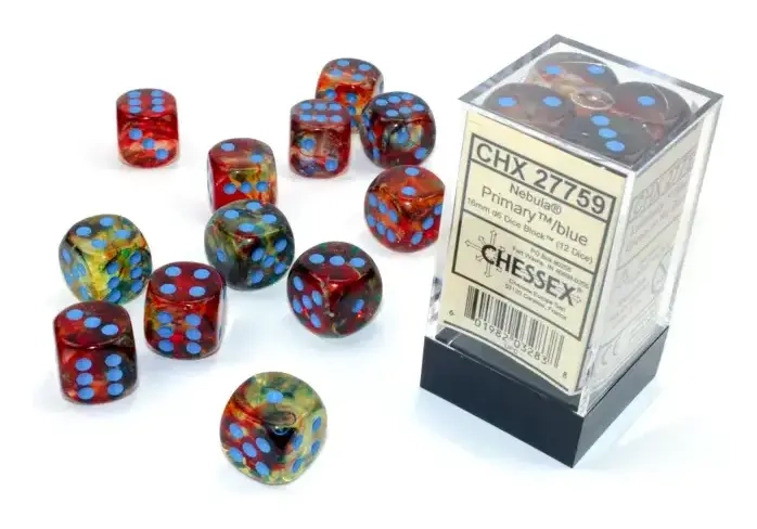 16mm d6 Blocks - Nebula TM 16mm d6 Primary/blue Luminary Dice Block™ (12 dice)