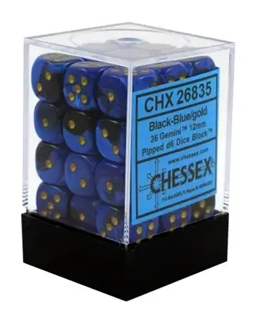 Gemini 12mm d6 Dice Blocks with pips Dice Blocks (36 Dice) - Black-Blue w/gold