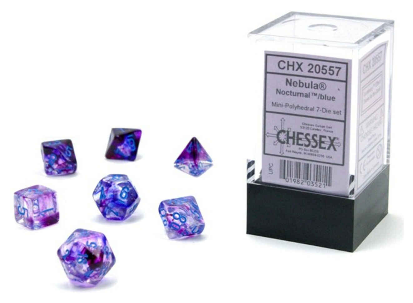 Nebula Mini-Polyhedral Nocturnal/Blue Luminary 7-Die Set (MOQ2)