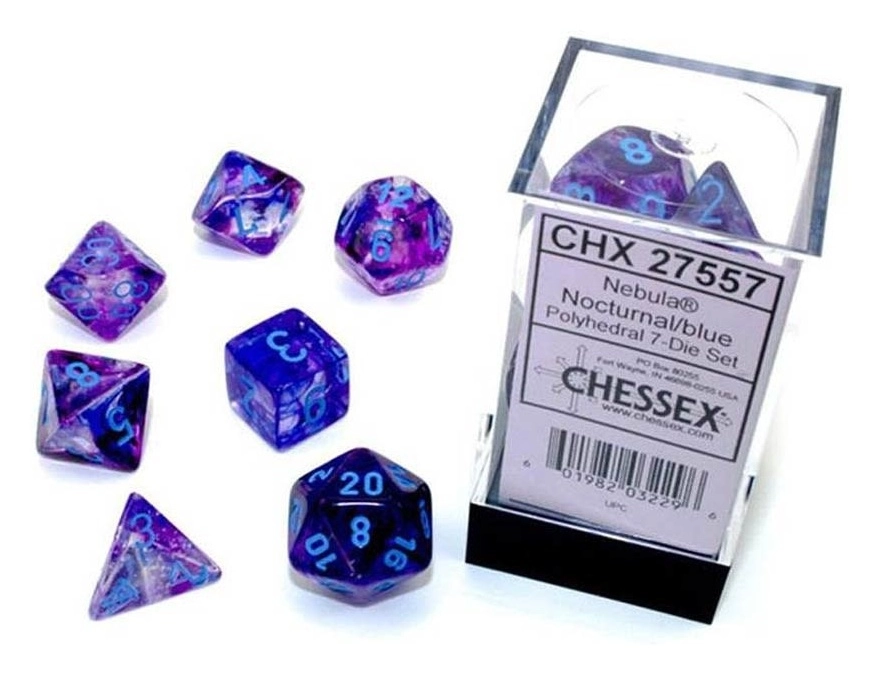 Nebula Mini-Polyhedral Nocturnal/Blue Luminary 7-Die Set (MOQ2)