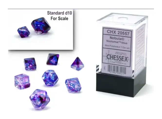 Nebula Mini-Polyhedral Nocturnal/Blue Luminary 7-Die Set (MOQ2)