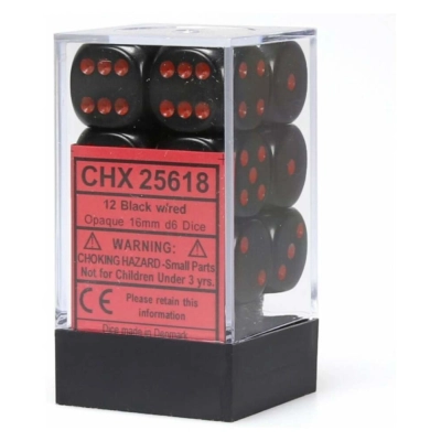 Dice Sets Black/Red Opaque 16mm d6 (12 Würfel)