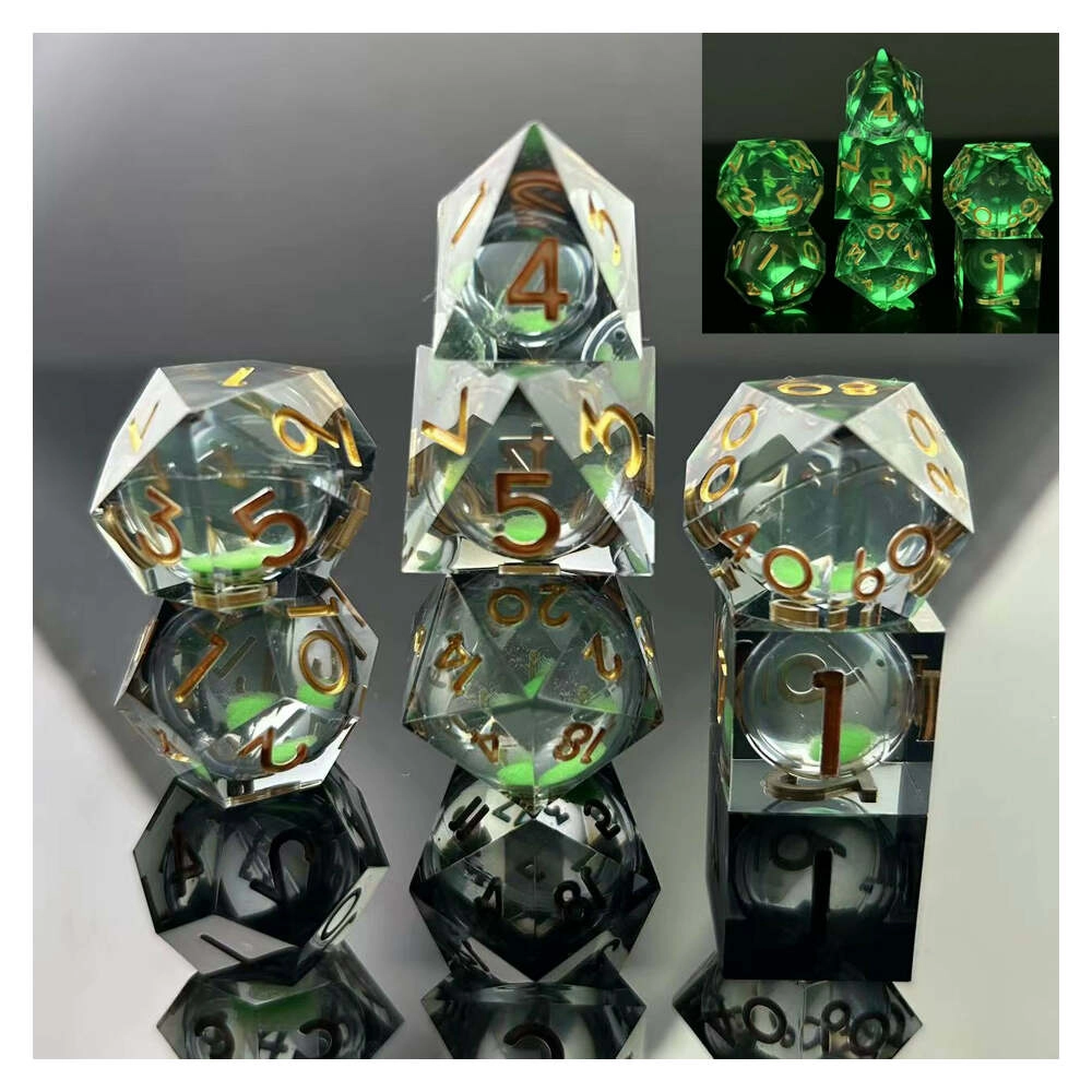 Sharp Edge Glow in the Dark Liquid Core Dice Set (7) Green Mist