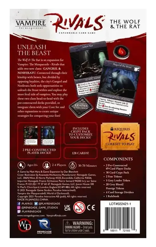 Vampire The Masquerade Expansion -  Rivals Expandable - The Wolf and The Rat - EN