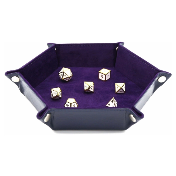 Velvet Leatherette Hex Dice Tray Navy with Purple