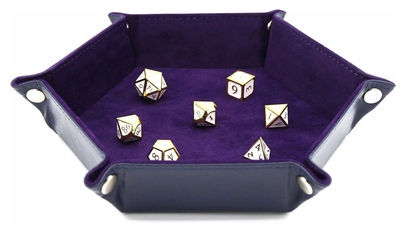 Velvet Leatherette Hex Dice Tray Navy with Purple